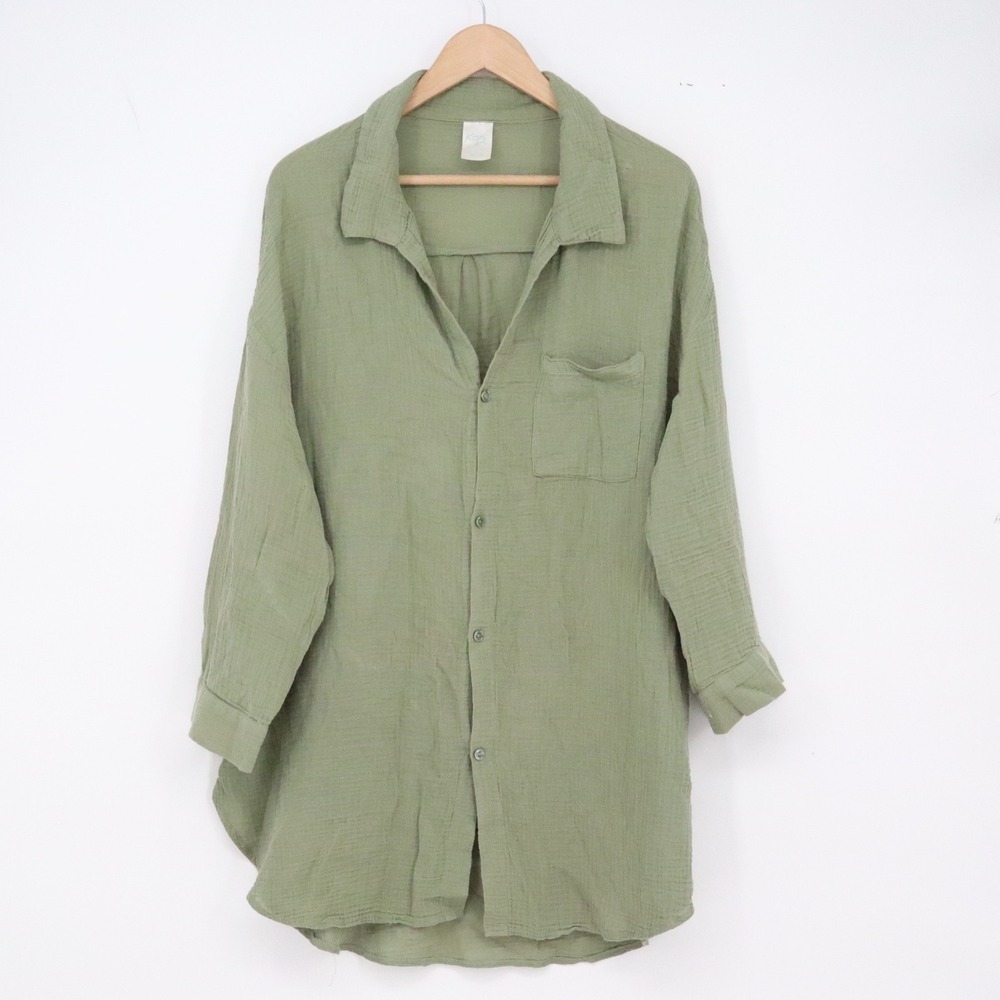 Kona Sol Cover-up Women L Gauze Button-down Green Long Sleeve Boho Excellent
